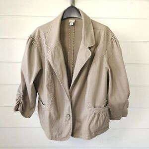 Venezia Plus Size 18/20 Taupe Ruched 3/4 Sleeve Blazer Jacket Stretch